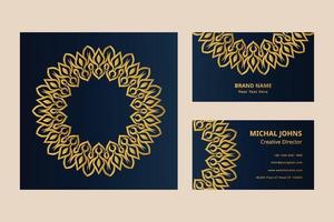 Gold business cards with flower oriental mandala free vector