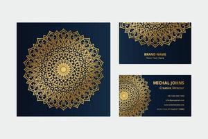 tarjetas de visita doradas con flor oriental mandala pro vector