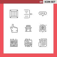 9 Universal Outlines Set for Web and Mobile Applications school student bubble desk forefinger Editable Vector Design Elements