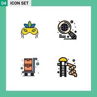 Mobile Interface Filledline Flat Color Set of 4 Pictograms of mask shopping trolley mardigras search slider Editable Vector Design Elements