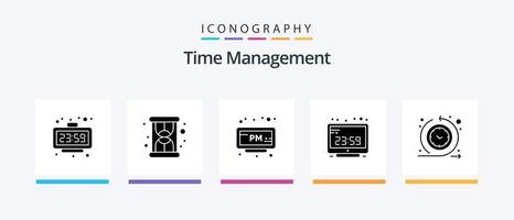 Time Management Glyph 5 Icon Pack Including cycle time. computer time. alarm. computer clock. clock. Creative Icons Design vector