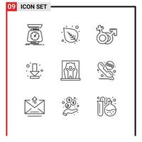 9 User Interface Outline Pack of modern Signs and Symbols of actor down gender arrow female Editable Vector Design Elements