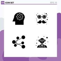 4 Thematic Vector Solid Glyphs and Editable Symbols of head share glasses moustache professor Editable Vector Design Elements