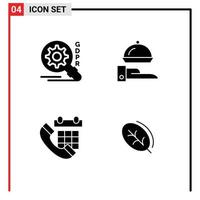 Modern Set of 4 Solid Glyphs Pictograph of gdpr call food serving phone Editable Vector Design Elements