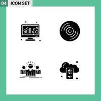 Group of 4 Modern Solid Glyphs Set for analysis employee online evaluation music leader Editable Vector Design Elements