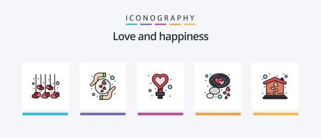 Love Line Filled 5 Icon Pack Including search. heart. lock. gift. present. Creative Icons Design vector