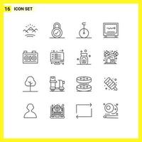 16 Universal Outlines Set for Web and Mobile Applications photo camera monocycle hospital health Editable Vector Design Elements