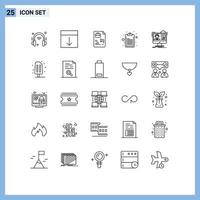25 Universal Lines Set for Web and Mobile Applications video note page clipboard bag Editable Vector Design Elements