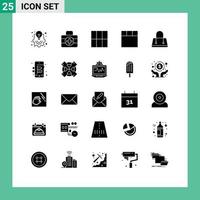 25 Thematic Vector Solid Glyphs and Editable Symbols of tool process grid creative purse Editable Vector Design Elements