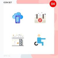 Pack of 4 Modern Flat Icons Signs and Symbols for Web Print Media such as cloud crain cell open handicapped Editable Vector Design Elements