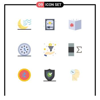 Pictogram Set of 9 Simple Flat Colors of timer date book clocks spa school Editable Vector Design Elements