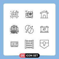 Stock Vector Icon Pack of 9 Line Signs and Symbols for antibiotics monoblock building computer code Editable Vector Design Elements