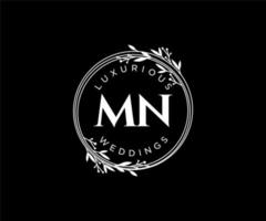 MN Initials letter Wedding monogram logos template, hand drawn modern minimalistic and floral templates for Invitation cards, Save the Date, elegant identity. vector