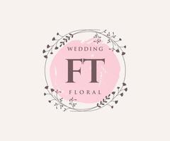 FT Initials letter Wedding monogram logos template, hand drawn modern minimalistic and floral templates for Invitation cards, Save the Date, elegant identity. vector