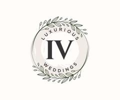 IV Initials letter Wedding monogram logos template, hand drawn modern minimalistic and floral templates for Invitation cards, Save the Date, elegant identity. vector