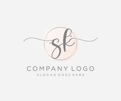 Initial SK feminine logo. Usable for Nature, Salon, Spa, Cosmetic and Beauty Logos. Flat Vector Logo Design Template Element.