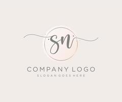 Initial SN feminine logo. Usable for Nature, Salon, Spa, Cosmetic and Beauty Logos. Flat Vector Logo Design Template Element.