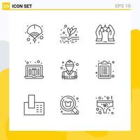 9 Thematic Vector Outlines and Editable Symbols of firefighter fighter built printer star Editable Vector Design Elements