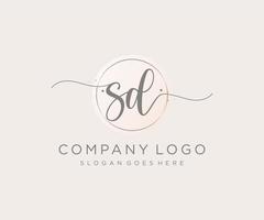 Initial SD feminine logo. Usable for Nature, Salon, Spa, Cosmetic and Beauty Logos. Flat Vector Logo Design Template Element.