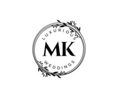 MK Initials letter Wedding monogram logos template, hand drawn modern minimalistic and floral templates for Invitation cards, Save the Date, elegant identity. vector