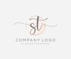 Initial ST feminine logo. Usable for Nature, Salon, Spa, Cosmetic and Beauty Logos. Flat Vector Logo Design Template Element.