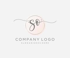Initial SO feminine logo. Usable for Nature, Salon, Spa, Cosmetic and Beauty Logos. Flat Vector Logo Design Template Element.