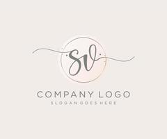 Initial SV feminine logo. Usable for Nature, Salon, Spa, Cosmetic and Beauty Logos. Flat Vector Logo Design Template Element.