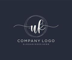 Initial UK feminine logo. Usable for Nature, Salon, Spa, Cosmetic and Beauty Logos. Flat Vector Logo Design Template Element.