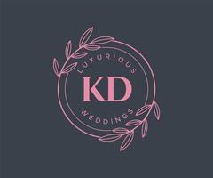 KD Initials letter Wedding monogram logos template, hand drawn modern minimalistic and floral templates for Invitation cards, Save the Date, elegant identity. vector