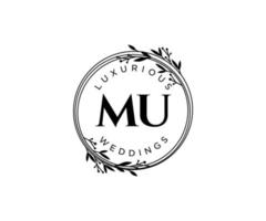 MU Initials letter Wedding monogram logos template, hand drawn modern minimalistic and floral templates for Invitation cards, Save the Date, elegant identity. vector