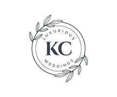 KC Initials letter Wedding monogram logos template, hand drawn modern minimalistic and floral templates for Invitation cards, Save the Date, elegant identity. vector