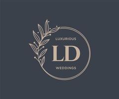 plantilla de logotipos de monograma de boda con letras iniciales ld, plantillas florales y minimalistas modernas dibujadas a mano para tarjetas de invitación, guardar la fecha, identidad elegante. vector