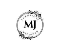 MJ Initials letter Wedding monogram logos template, hand drawn modern minimalistic and floral templates for Invitation cards, Save the Date, elegant identity. vector