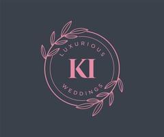 KI Initials letter Wedding monogram logos template, hand drawn modern minimalistic and floral templates for Invitation cards, Save the Date, elegant identity. vector