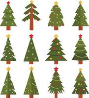 Collection of Christmas trees. Set isolated on white background, modern flat design vector