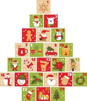 Abstract Christmas tree made of drawers with numbers. December advent calendar. Christmas poste vector