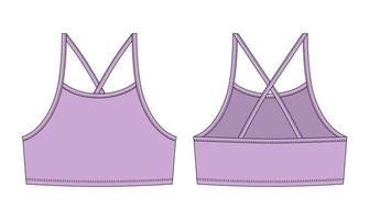 Girl bralette technical sketch. Pastel purple color. Women's top bra with straps underwear design template. vector