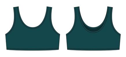 Girl bra technical sketch illustration. Dark green color. Casual underclothing. vector