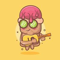 helado fresco usar mascota de personaje de cono tocando guitarra dibujos animados aislados en diseño de estilo plano vector