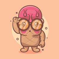 helado genio use mascota de personaje de cono con expresión de pensar dibujos animados aislados en diseño de estilo plano vector