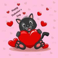 Vector cat with love heart balloon, animal valentine. cartoon illustration