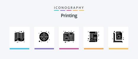 paquete de iconos de glifo 5 de impresión que incluye la medida. imprimir. objetivo. papel. documento. diseño de iconos creativos vector