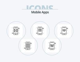 paquete de iconos de línea de aplicaciones móviles 5 diseño de iconos. aplicación móvil. teléfono. juego. aplicación vector