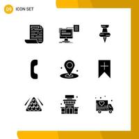 Modern Set of 9 Solid Glyphs and symbols such as tag navigation education location call Editable Vector Design Elements