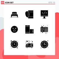 9 Universal Solid Glyph Signs Symbols of rotate mobile monitor device faint Editable Vector Design Elements