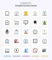 paquete de iconos planos de la versión común completa creativa 25, como certificado. investigar. datos. laboratorio. cubilete vector