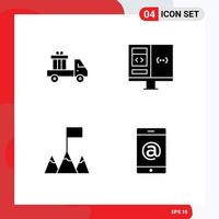 4 Universal Solid Glyphs Set for Web and Mobile Applications delivery flag truck computer mobile Editable Vector Design Elements