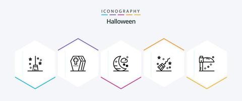 paquete de iconos de 25 líneas de halloween que incluye vacaciones. brujería. escalofriante. magia. Escoba vector