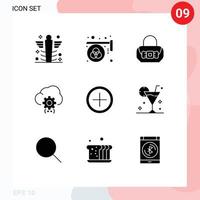 Set of 9 Modern UI Icons Symbols Signs for process develop palette coding purse Editable Vector Design Elements