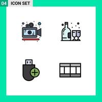 User Interface Pack of 4 Basic Filledline Flat Colors of camera devices alcohol bottle stick Editable Vector Design Elements